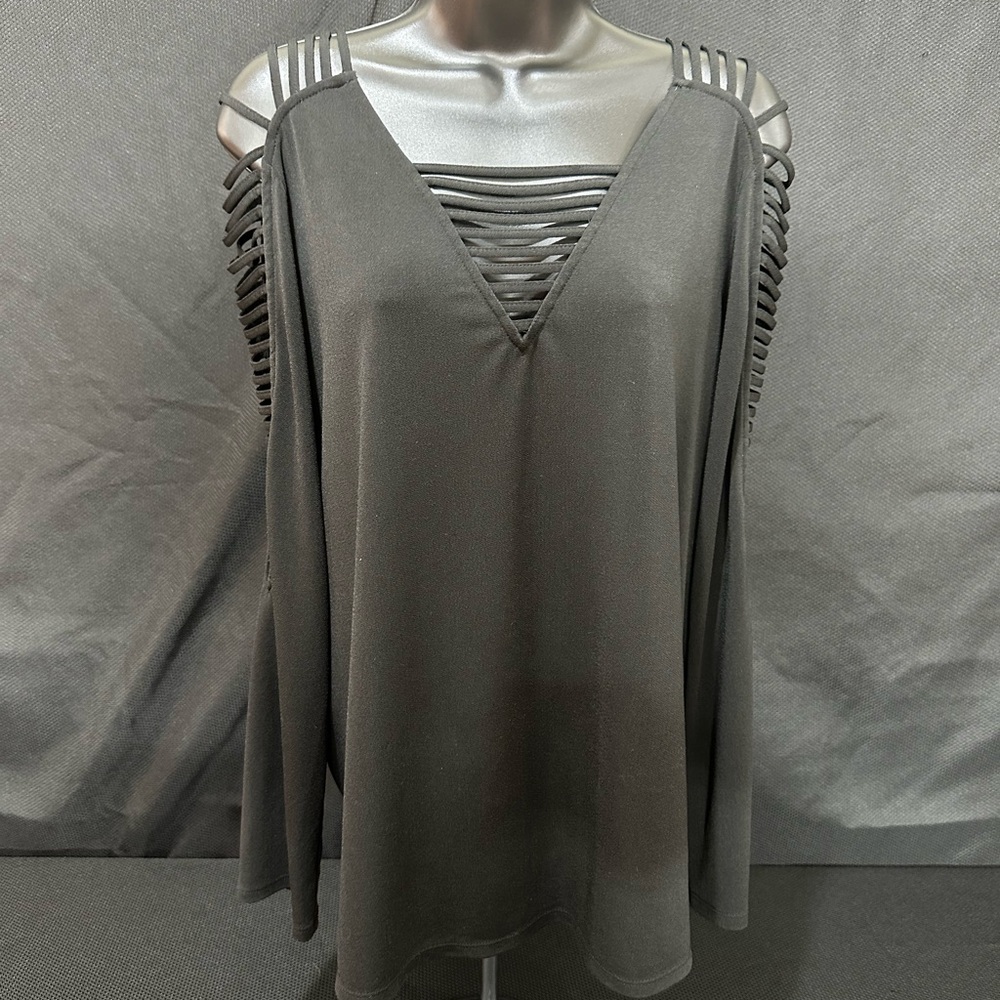 Cato Black Relaxed Tunic with Cut Out Details
